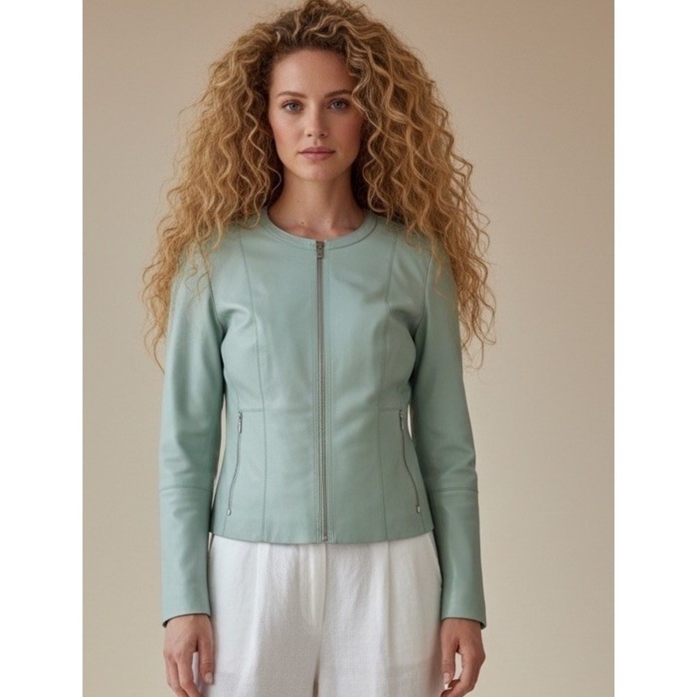 New lafayette 148 leather jacket unique mint color size 10